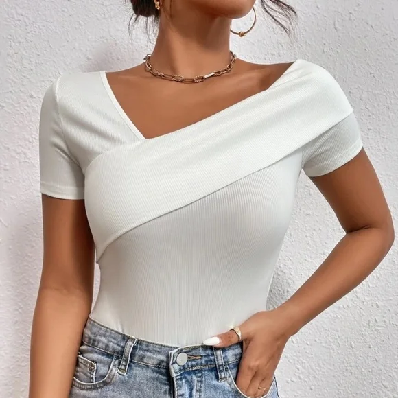 #10 White Ribbed Fitted Minimalist Bodysuit - Picture 1 of 8